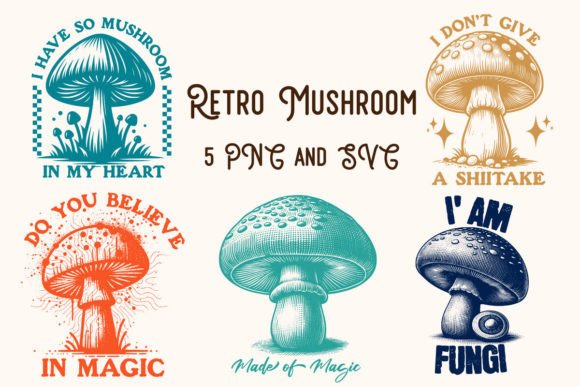 Retro Funny Mushroom Graphics for Crafts